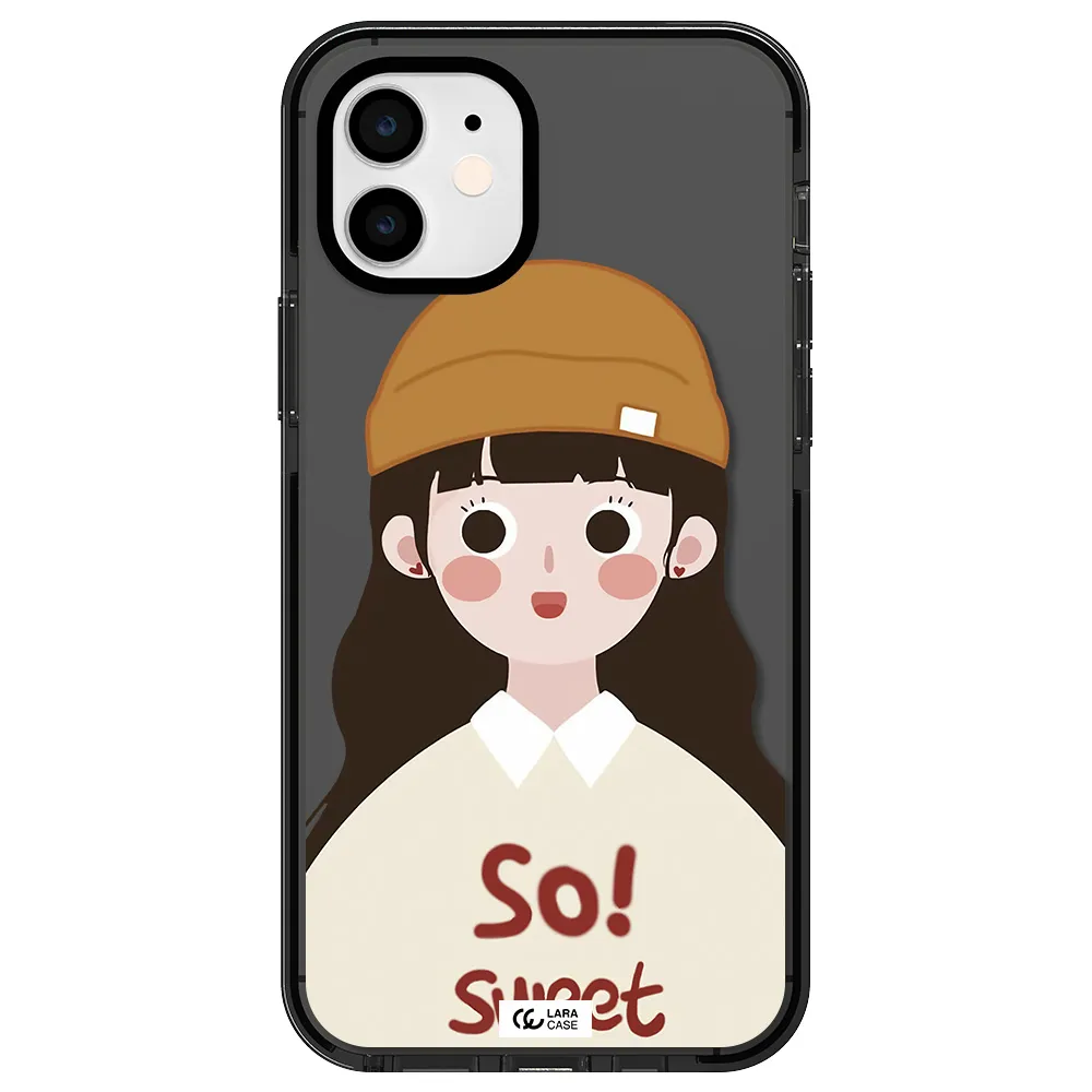 a cartoon of a girl with brown hair Apple iPhone 11 impact Smoke Black Case
