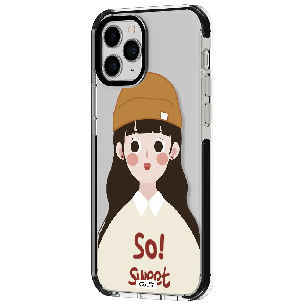 a cartoon of a girl with brown hair Apple iPhone 11 pro impact black border Case