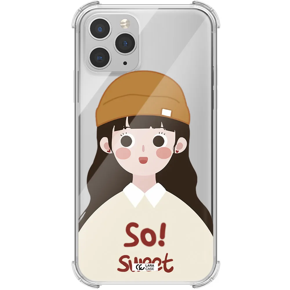 a cartoon of a girl with brown hair Apple iPhone 11 pro max Clear PC Case