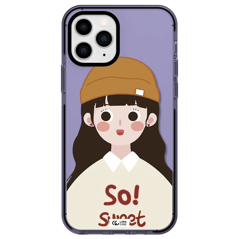 a cartoon of a girl with brown hair Apple iPhone 11 pro max impact Lilac Case