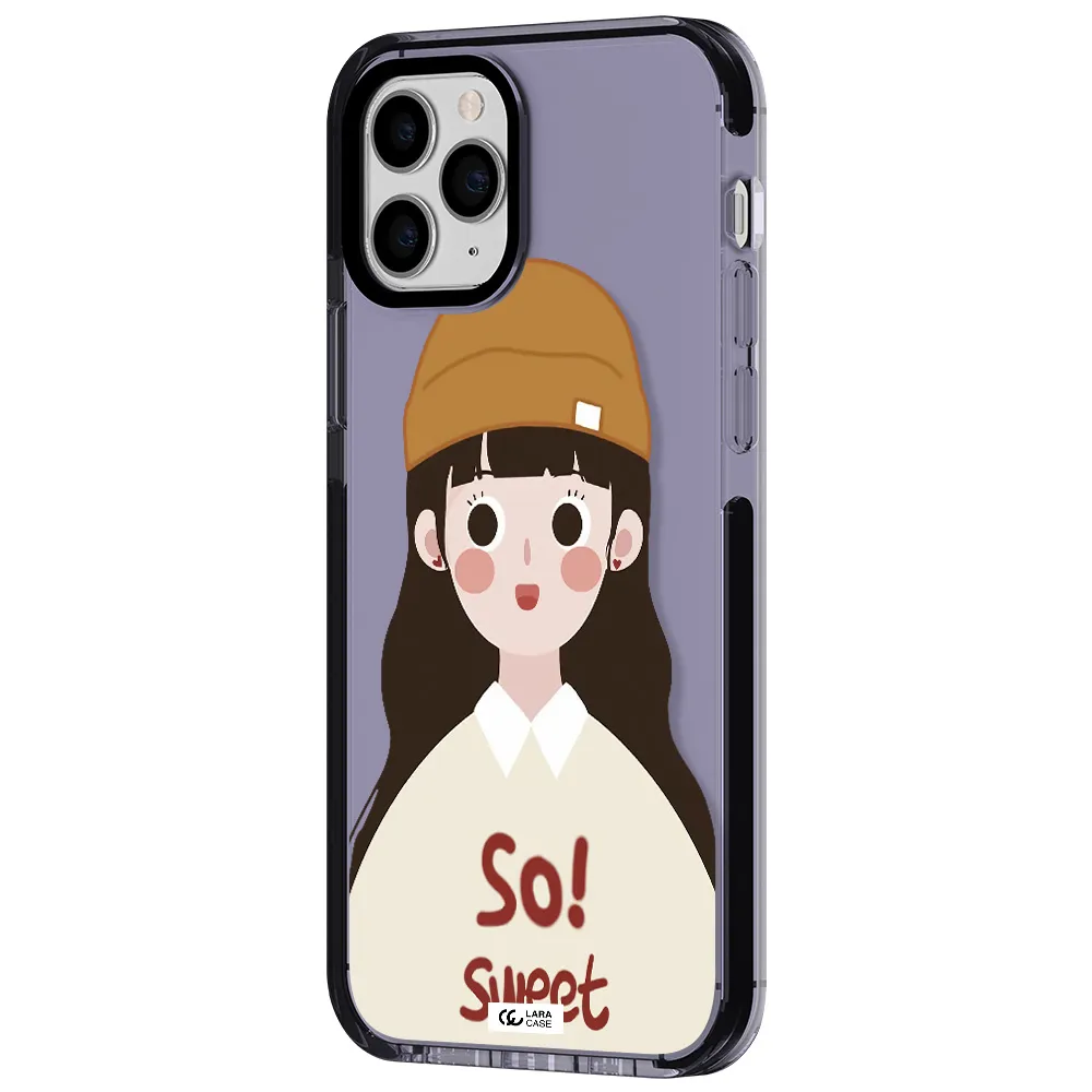 a cartoon of a girl with brown hair Apple iPhone 11 pro max impact Lilac Case