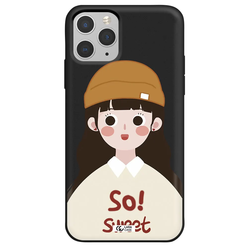 a cartoon of a girl with brown hair Apple iPhone 11 pro max Silicone black Case