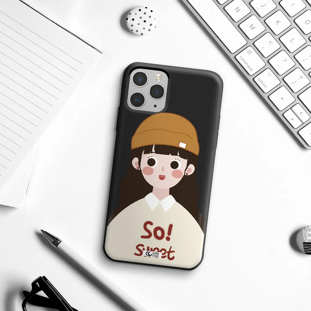 a cartoon of a girl with brown hair Apple iPhone 11 pro max Silicone black Case