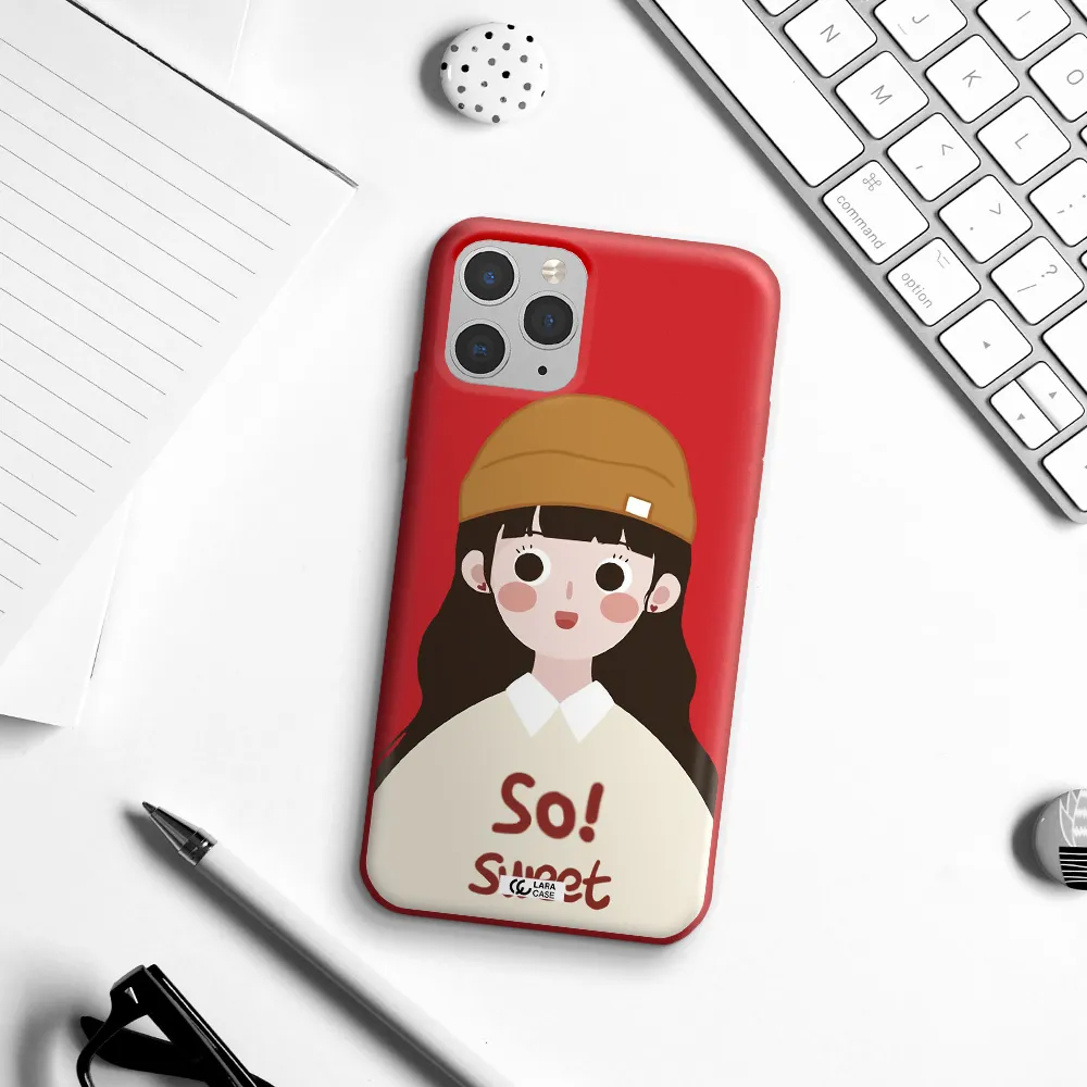 a cartoon of a girl with brown hair Apple iPhone 11 pro max Silicone Imperial Red Case