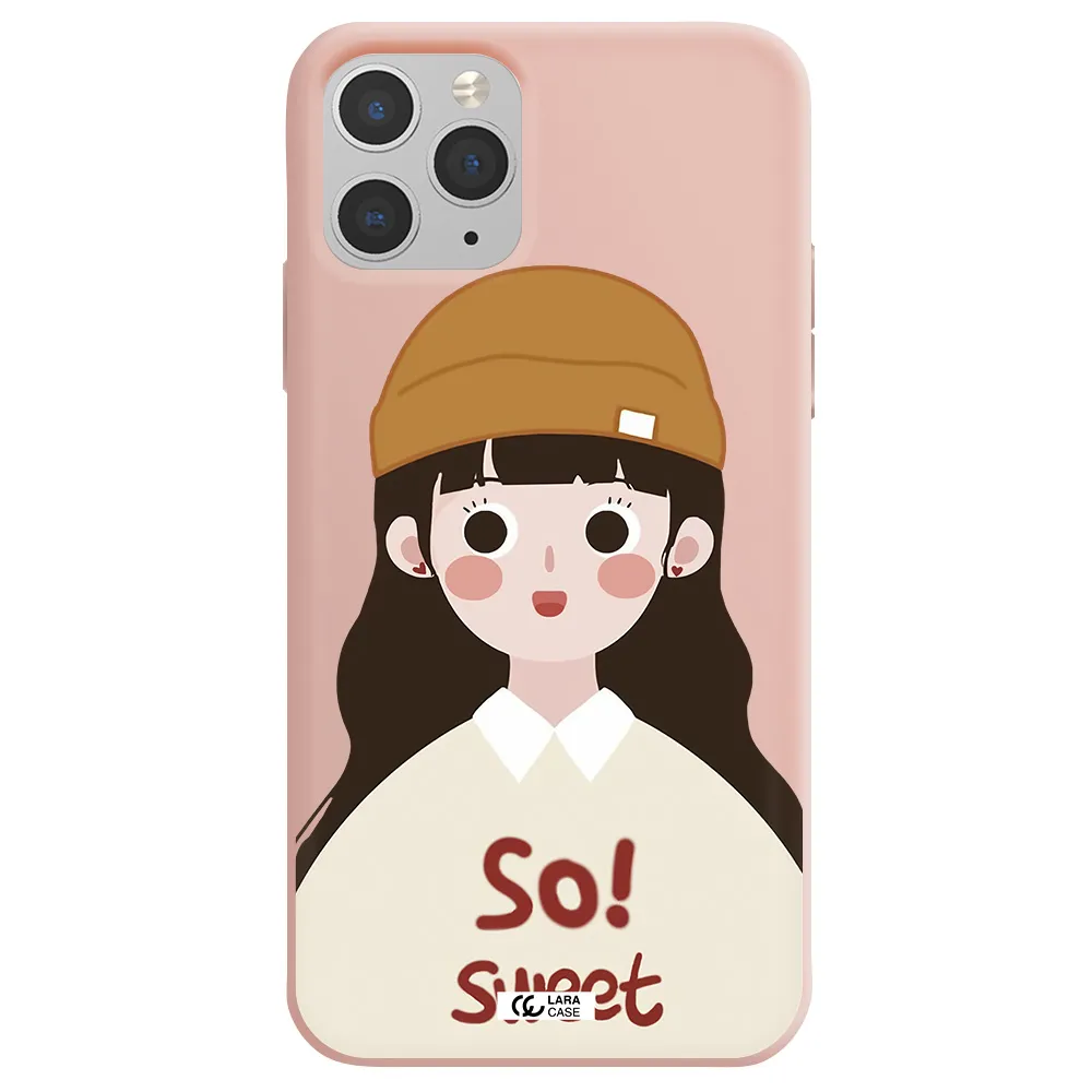 a cartoon of a girl with brown hair Apple iPhone 11 pro max Silicone pastel pink Case