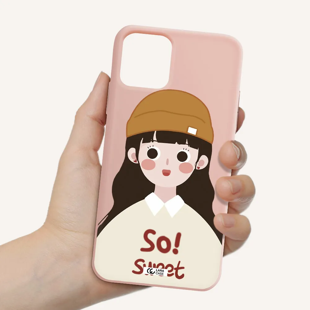 a cartoon of a girl with brown hair Apple iPhone 11 pro max Silicone pastel pink Case