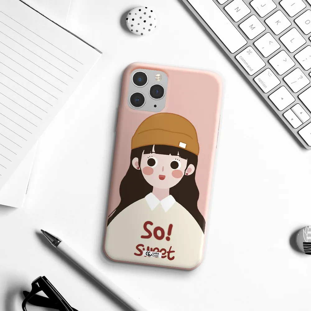 a cartoon of a girl with brown hair Apple iPhone 11 pro max Silicone pastel pink Case