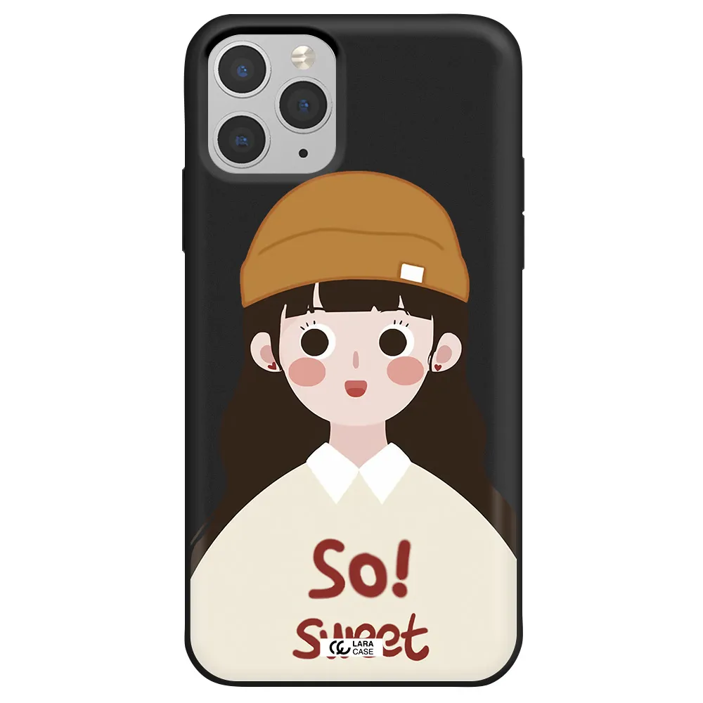 a cartoon of a girl with brown hair Apple iPhone 11 pro Silicone black Case