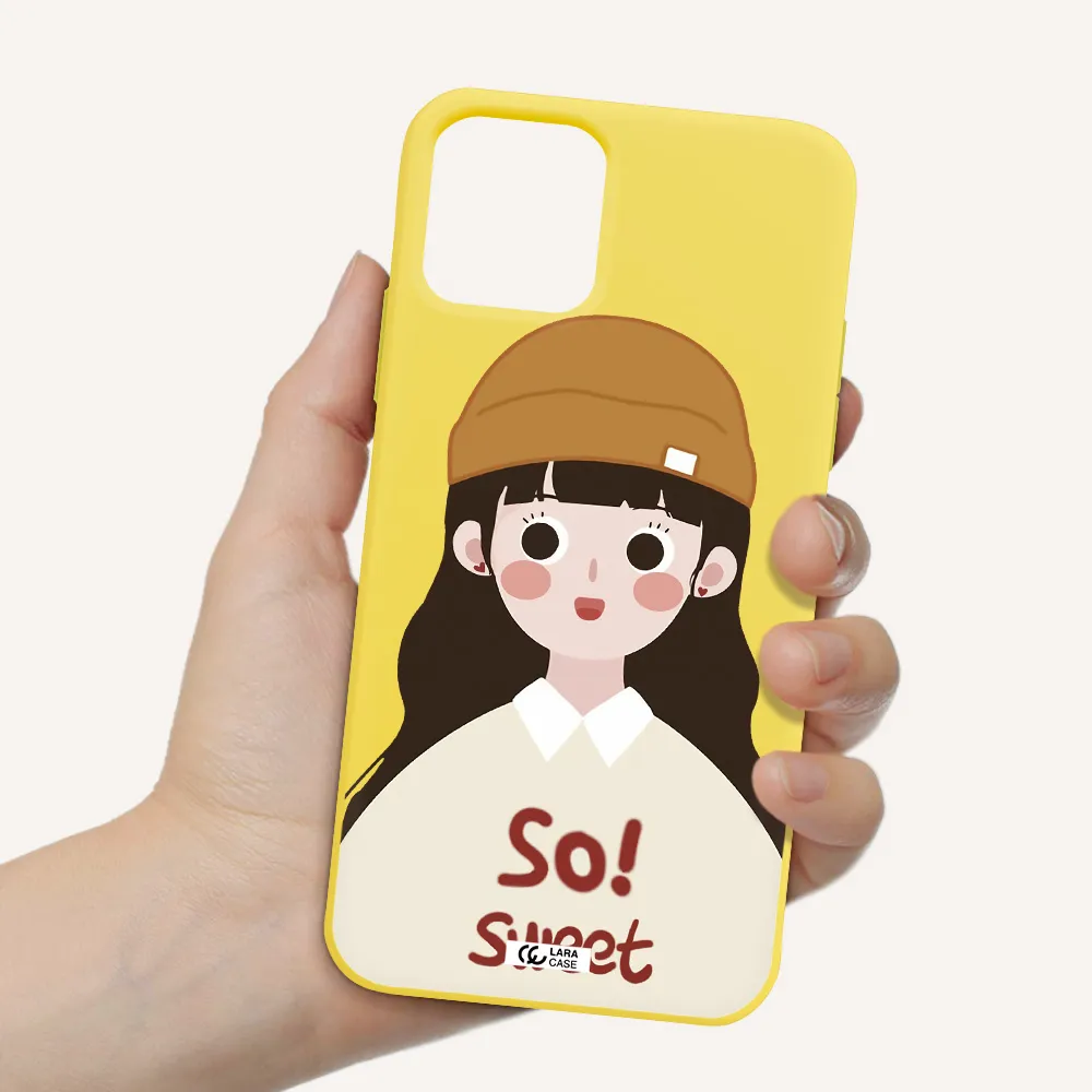 a cartoon of a girl with brown hair Apple iPhone 11 pro Silicone canary yellow Case