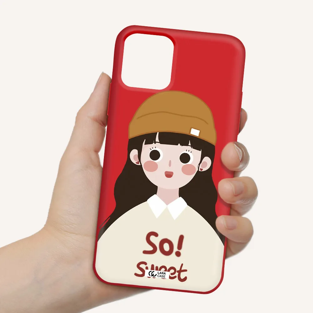 a cartoon of a girl with brown hair Apple iPhone 11 pro Silicone Imperial Red Case