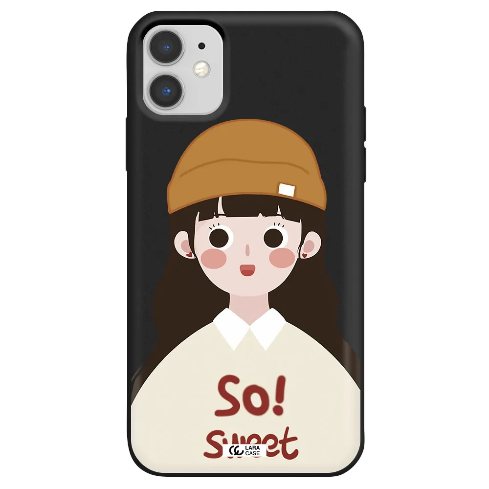 a cartoon of a girl with brown hair Apple iPhone 11 Silicone black Case
