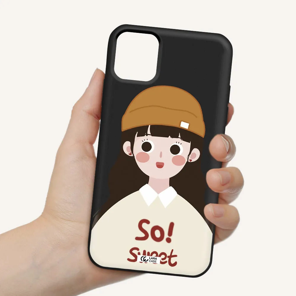 a cartoon of a girl with brown hair Apple iPhone 11 Silicone black Case