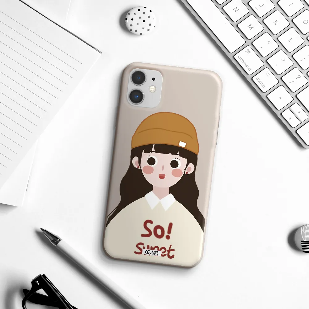 a cartoon of a girl with brown hair Apple iPhone 11 Silicone Stone Case
