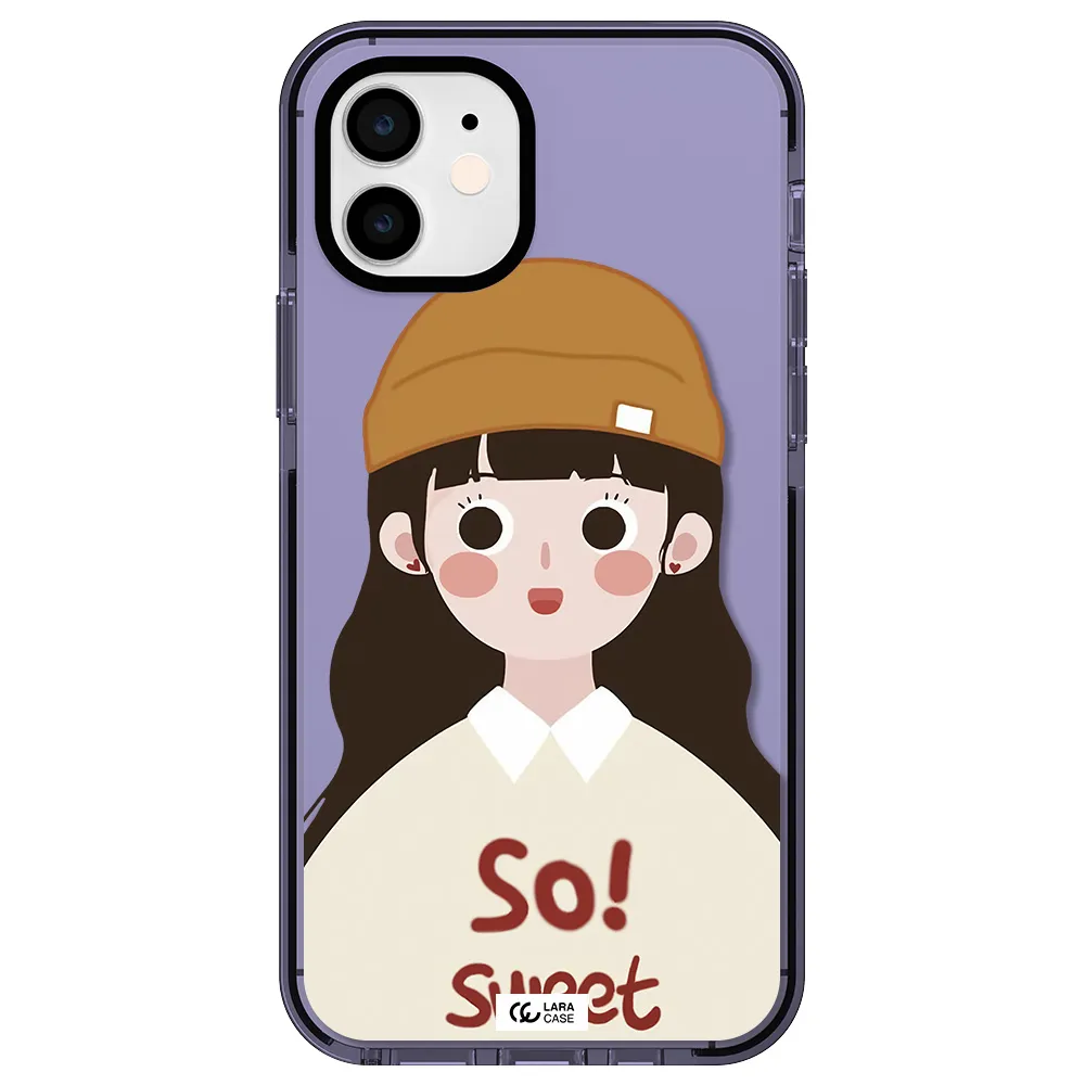 a cartoon of a girl with brown hair Apple iPhone 12 impact Lilac Case