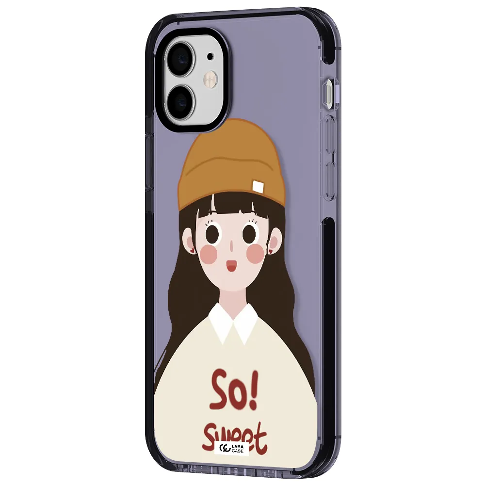 a cartoon of a girl with brown hair Apple iPhone 12 impact Lilac Case