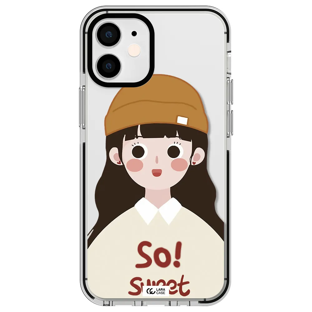 a cartoon of a girl with brown hair Apple iPhone 12 mini impact black border Case