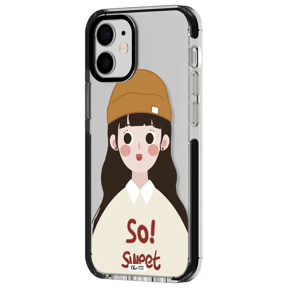a cartoon of a girl with brown hair Apple iPhone 12 mini impact black border Case