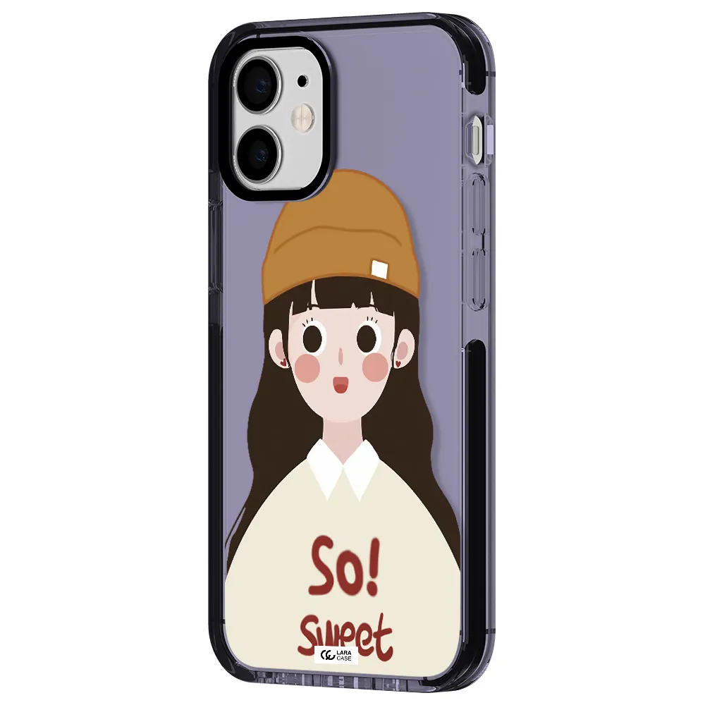 a cartoon of a girl with brown hair Apple iPhone 12 mini impact Lilac Case