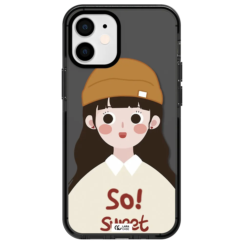 a cartoon of a girl with brown hair Apple iPhone 12 mini impact Smoke Black Case
