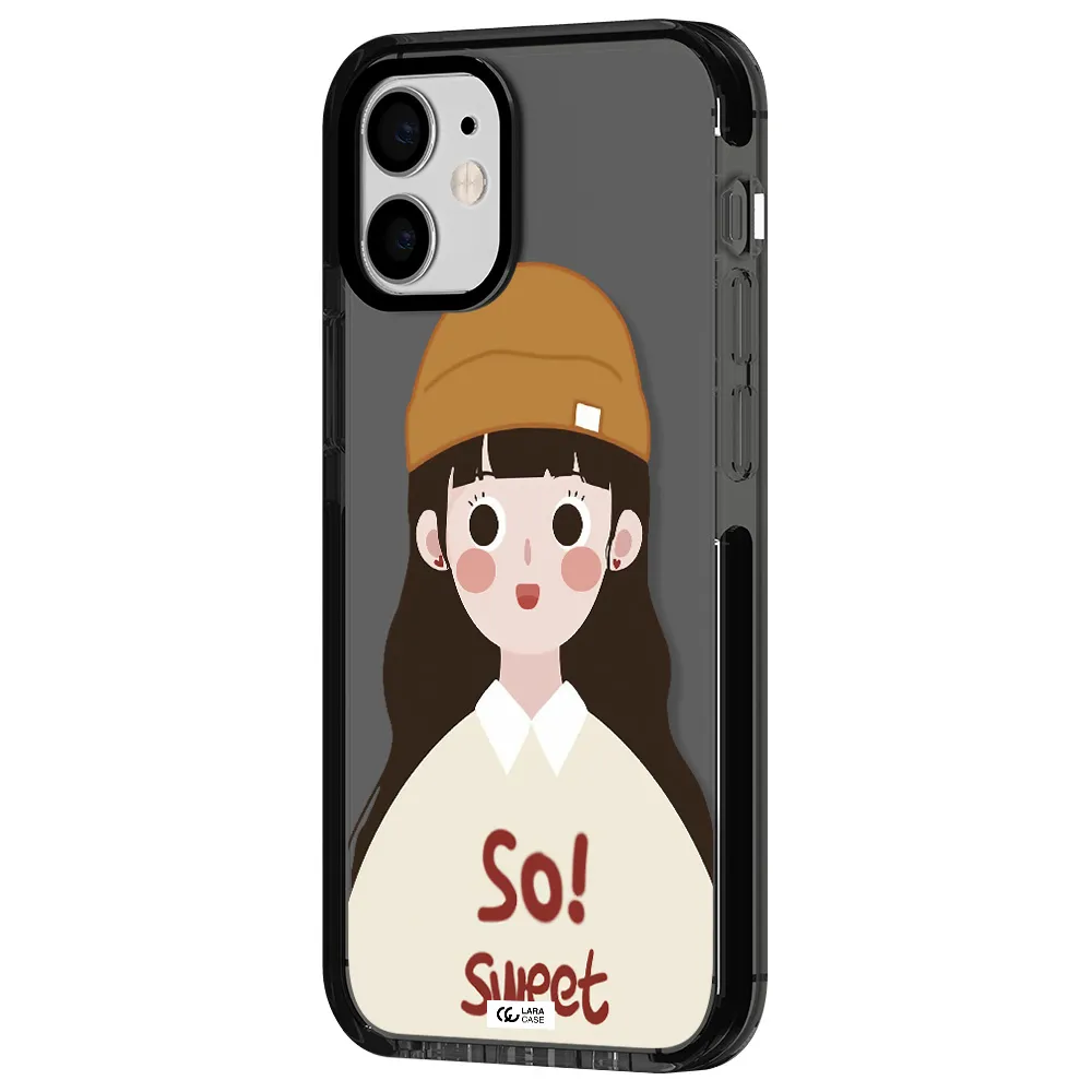 a cartoon of a girl with brown hair Apple iPhone 12 mini impact Smoke Black Case