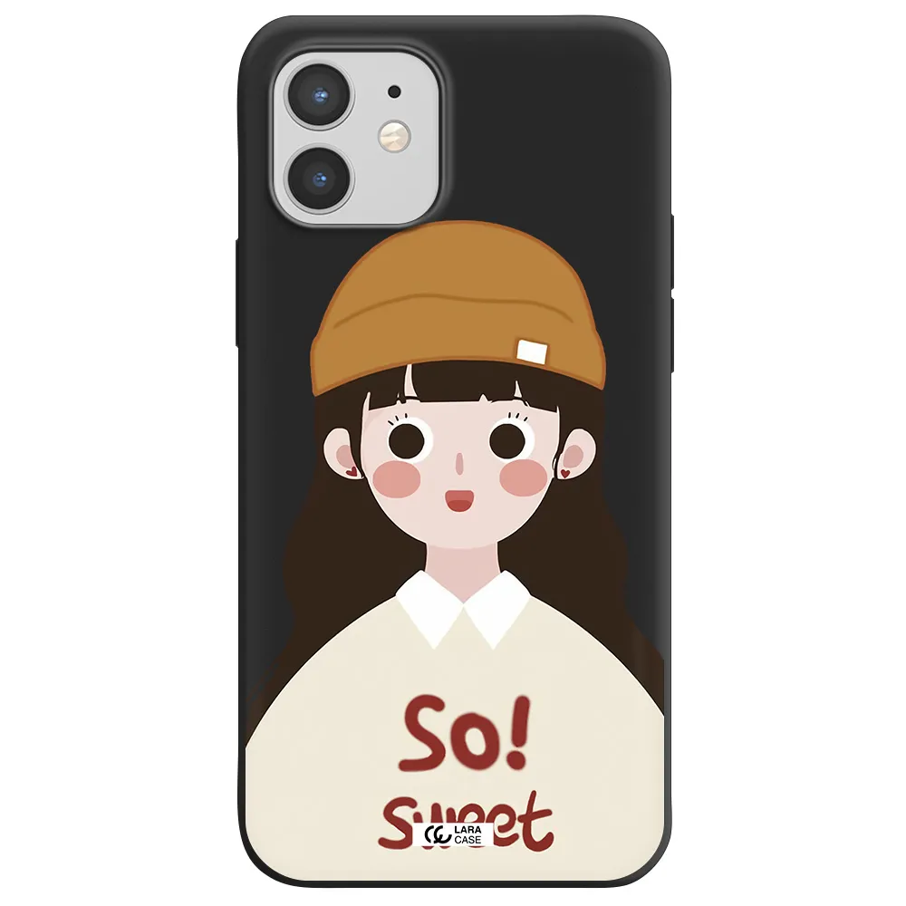a cartoon of a girl with brown hair Apple iPhone 12 mini Silicone black Case