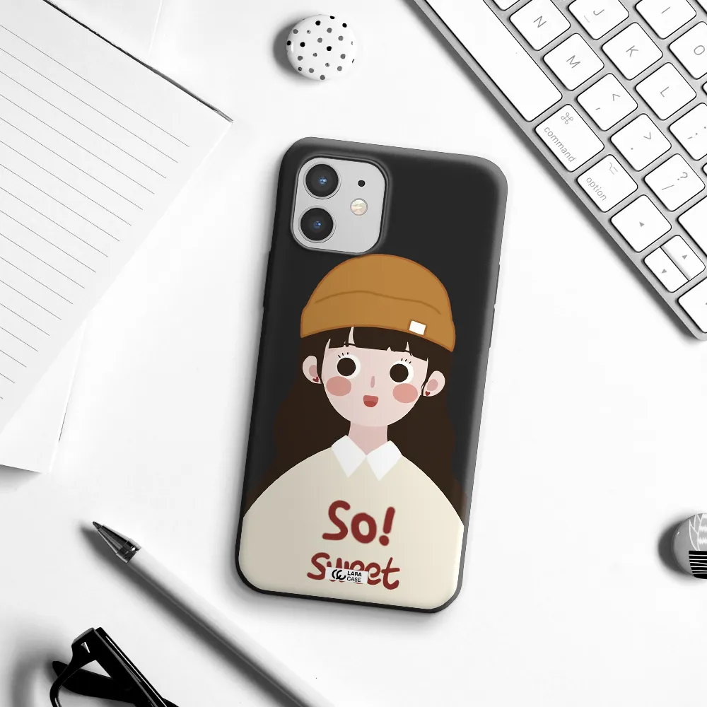 a cartoon of a girl with brown hair Apple iPhone 12 mini Silicone black Case