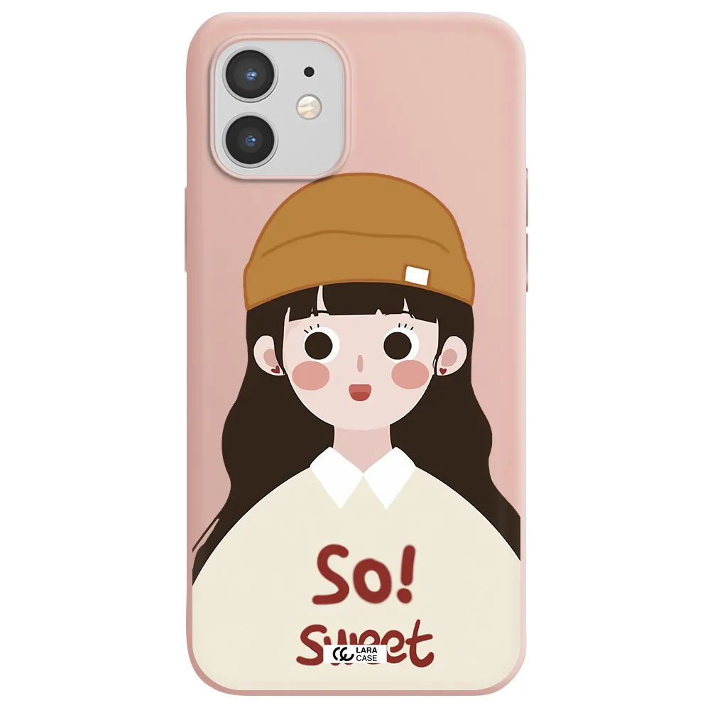 a cartoon of a girl with brown hair Apple iPhone 12 mini Silicone pastel pink Case