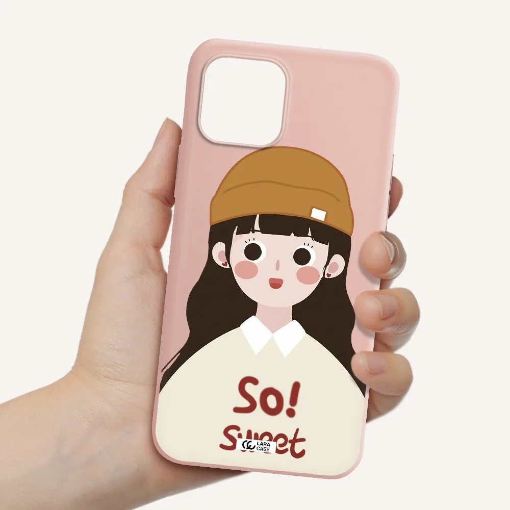 a cartoon of a girl with brown hair Apple iPhone 12 mini Silicone pastel pink Case