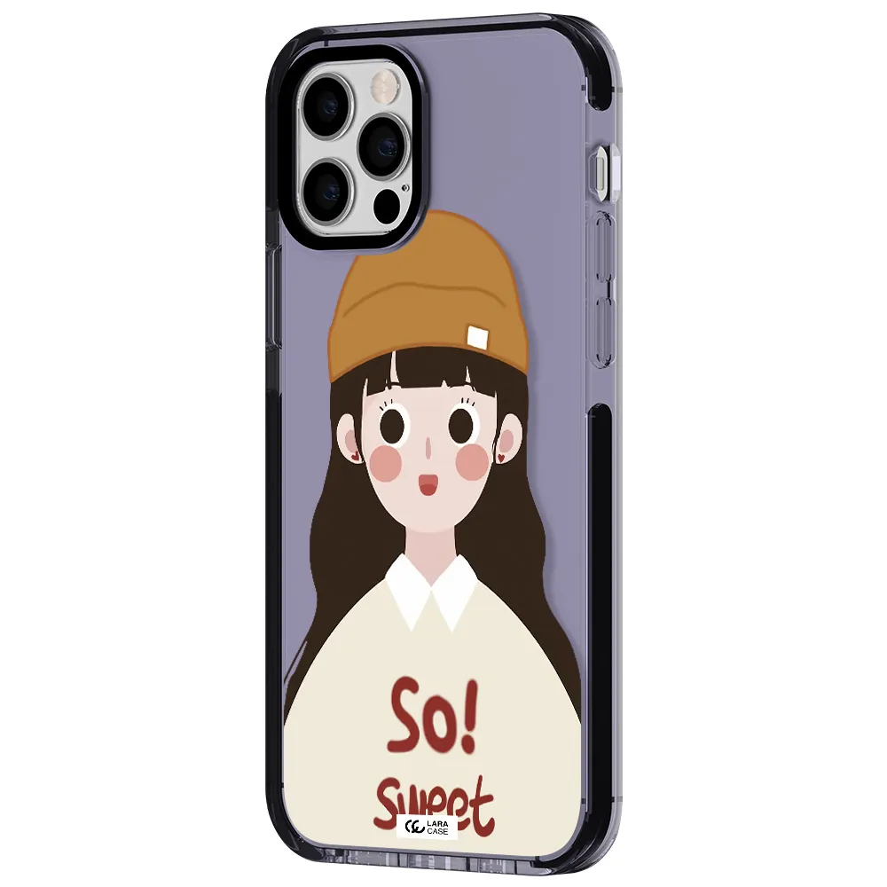 a cartoon of a girl with brown hair Apple iPhone 12 pro impact Lilac Case