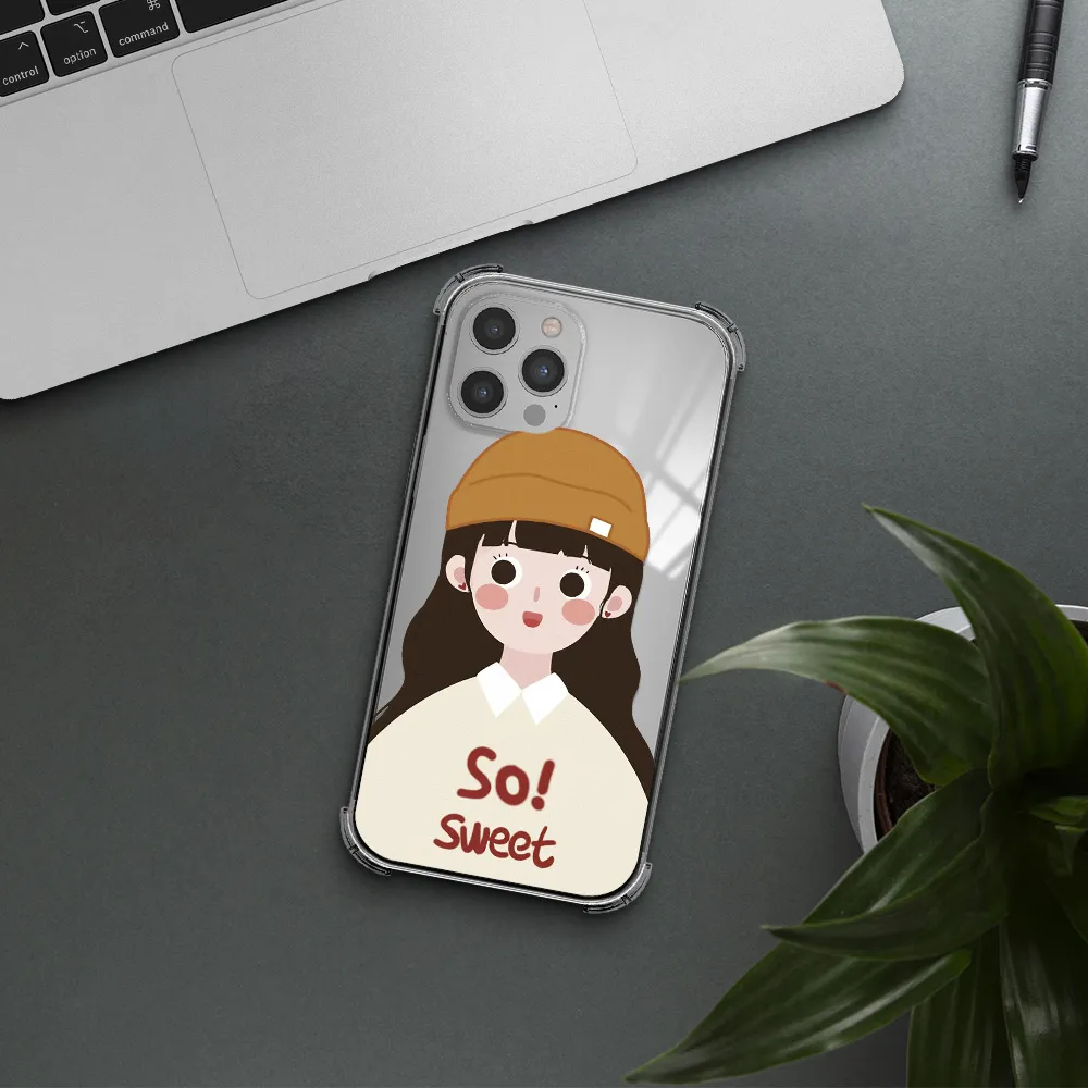 a cartoon of a girl with brown hair Apple iPhone 12 pro max Clear PC Case