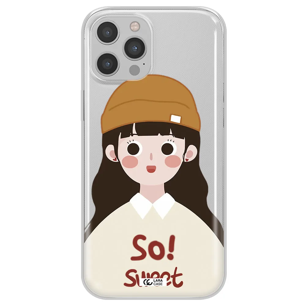 a cartoon of a girl with brown hair Apple iPhone 12 pro max Clear TPU Case