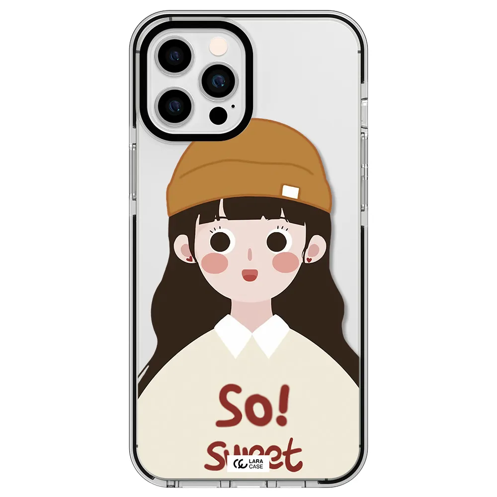 a cartoon of a girl with brown hair Apple iPhone 12 pro max impact black border Case
