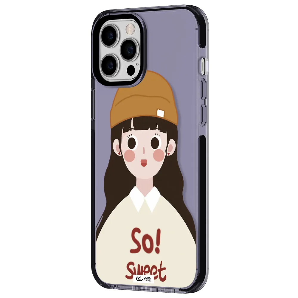 a cartoon of a girl with brown hair Apple iPhone 12 pro max impact Lilac Case
