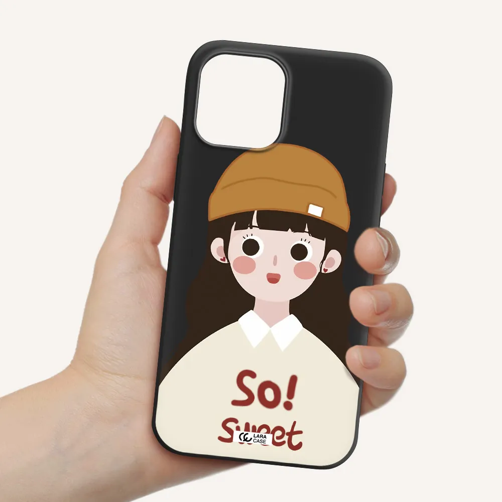 a cartoon of a girl with brown hair Apple iPhone 12 pro max Silicone black Case