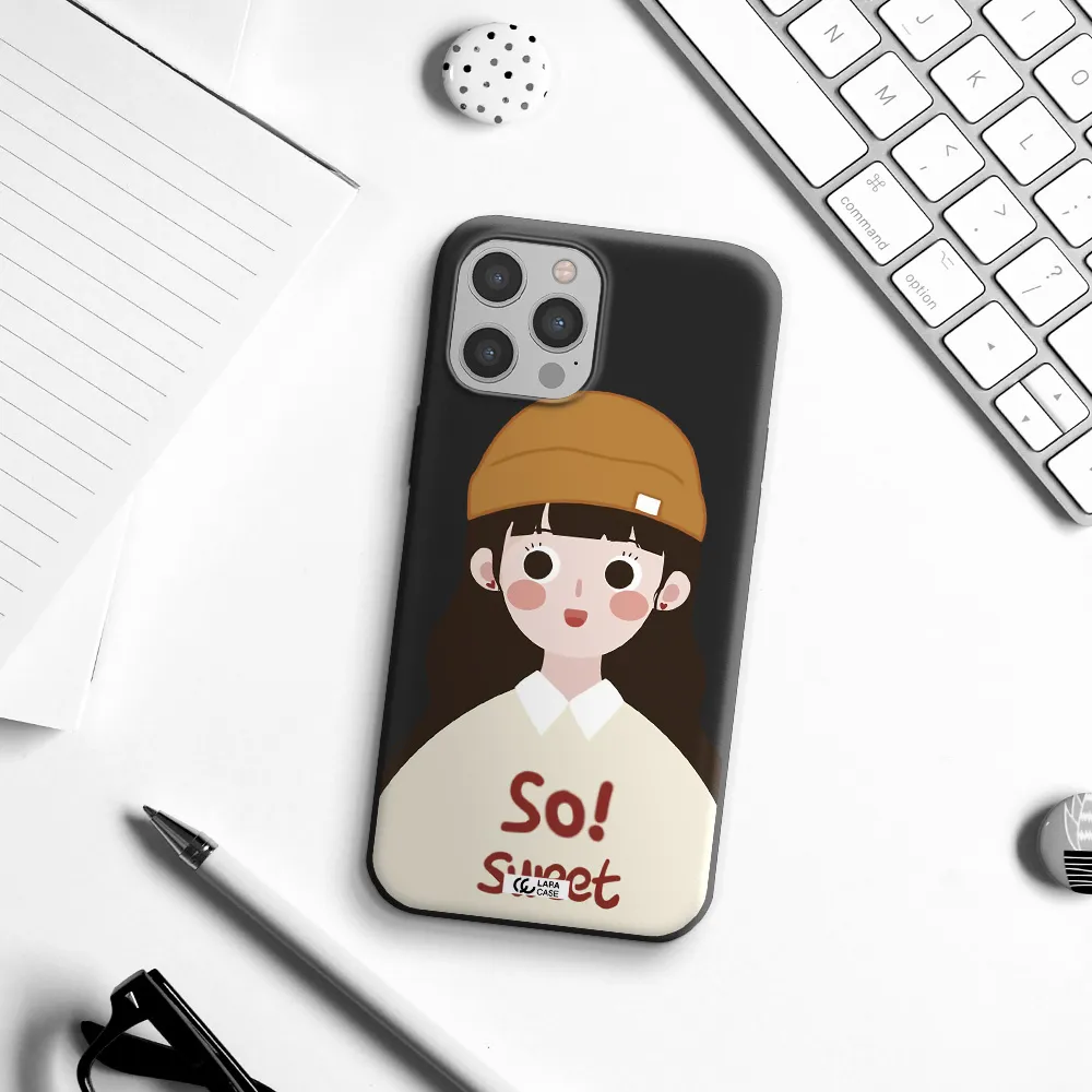 a cartoon of a girl with brown hair Apple iPhone 12 pro max Silicone black Case