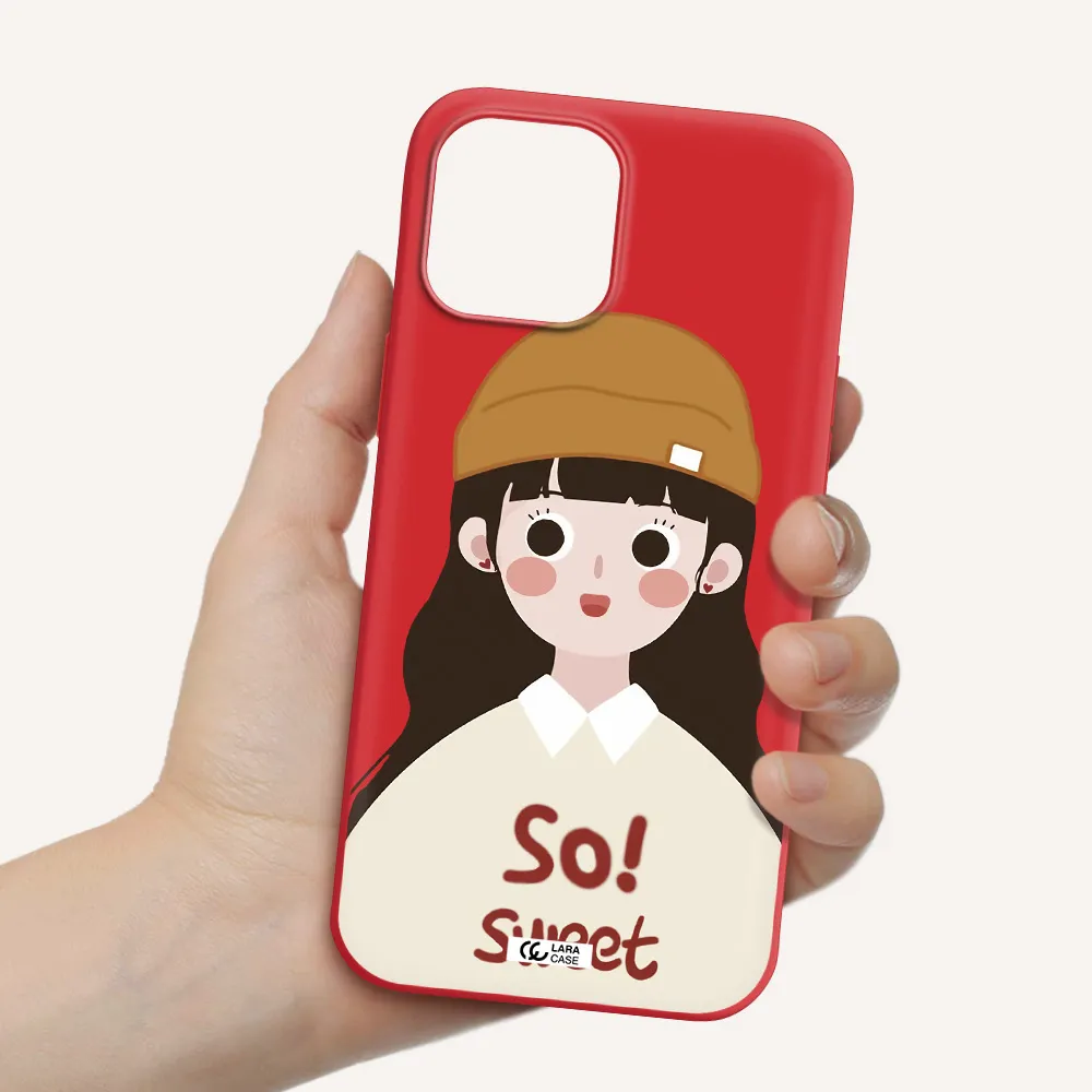 a cartoon of a girl with brown hair Apple iPhone 12 pro max Silicone Imperial Red Case