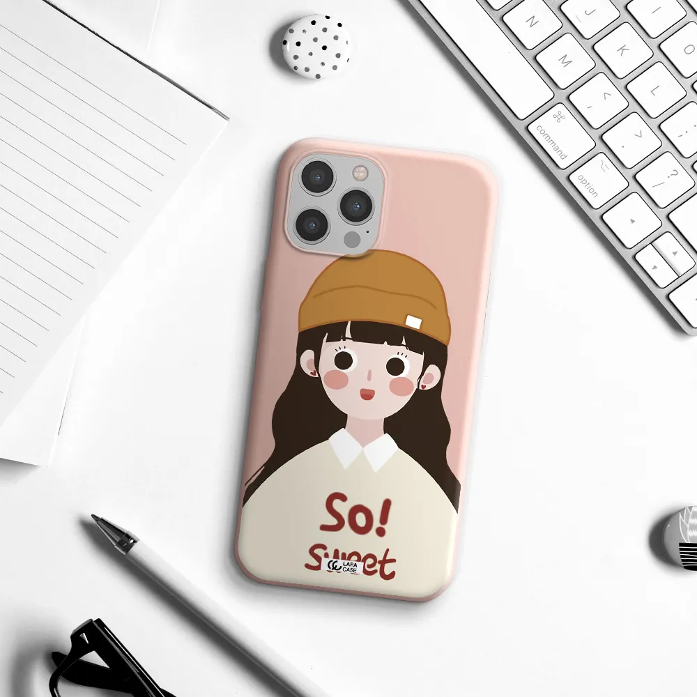 a cartoon of a girl with brown hair Apple iPhone 12 pro max Silicone pastel pink Case