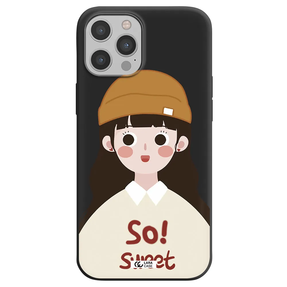 a cartoon of a girl with brown hair Apple iPhone 12 pro Silicone black Case