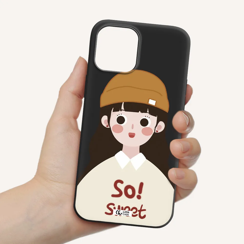 a cartoon of a girl with brown hair Apple iPhone 12 pro Silicone black Case