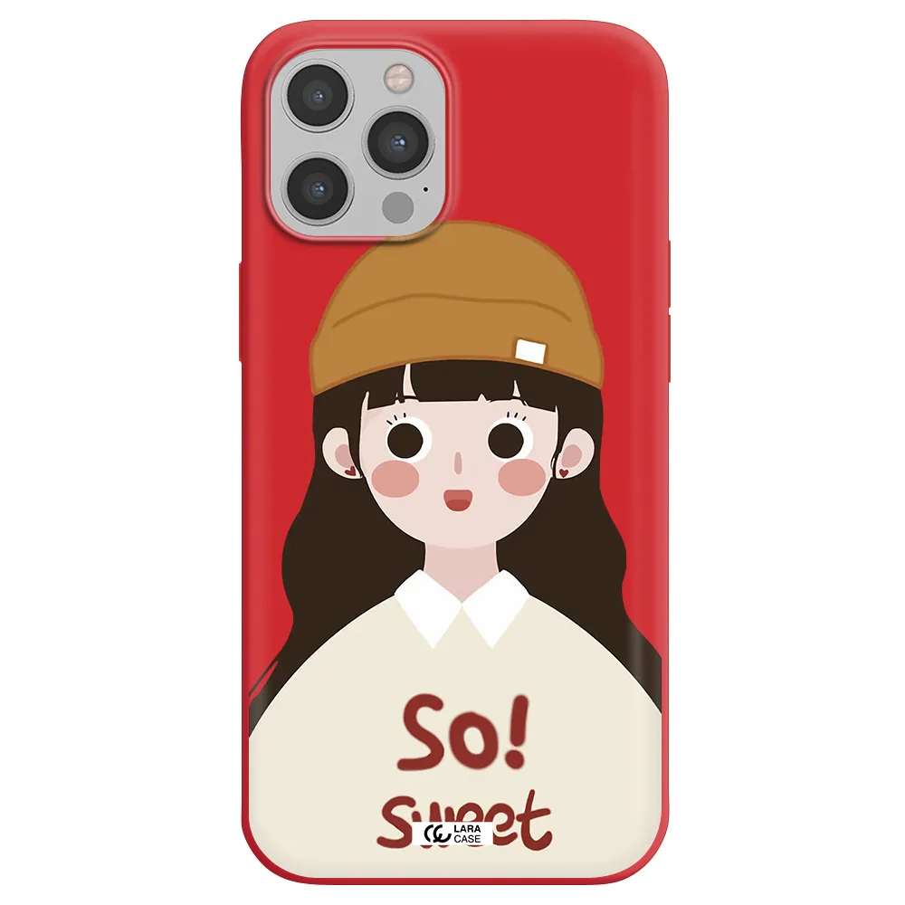a cartoon of a girl with brown hair Apple iPhone 12 pro Silicone Imperial Red Case