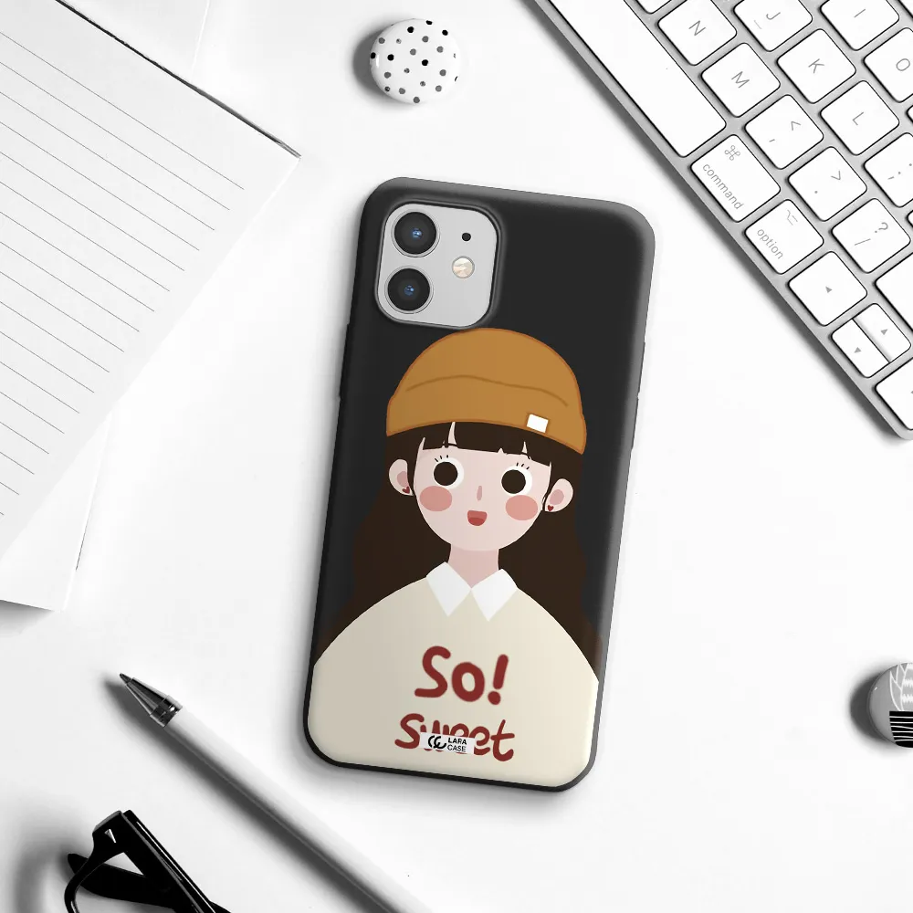 a cartoon of a girl with brown hair Apple iPhone 12 Silicone black Case