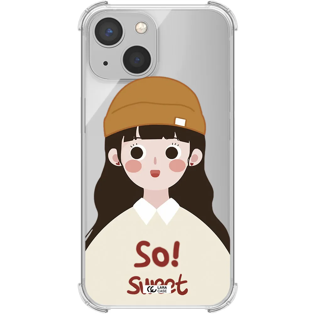 a cartoon of a girl with brown hair Apple iPhone 13 Clear PC Case