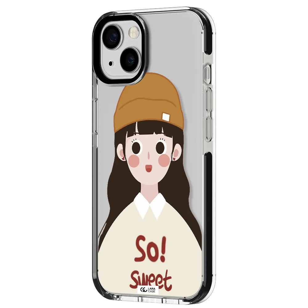 a cartoon of a girl with brown hair Apple iPhone 13 impact black border Case