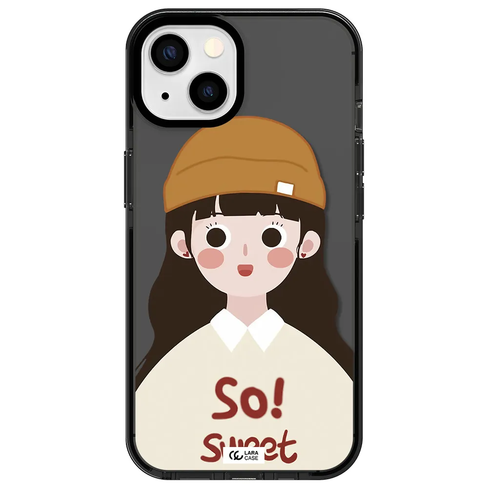 a cartoon of a girl with brown hair Apple iPhone 13 impact Smoke Black Case