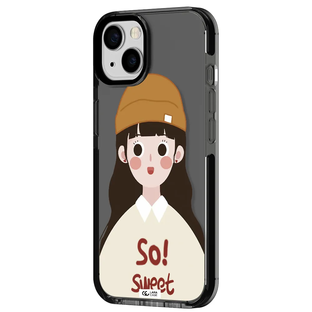 a cartoon of a girl with brown hair Apple iPhone 13 impact Smoke Black Case