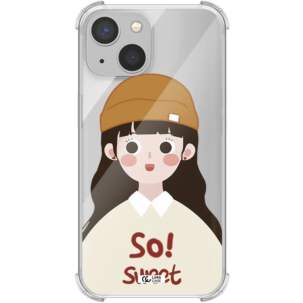 a cartoon of a girl with brown hair Apple iPhone 13 mini Clear PC Case