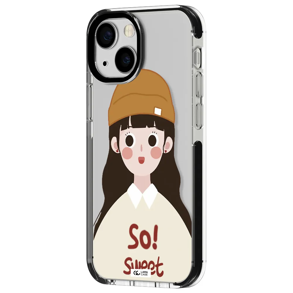 a cartoon of a girl with brown hair Apple iPhone 13 mini impact black border Case
