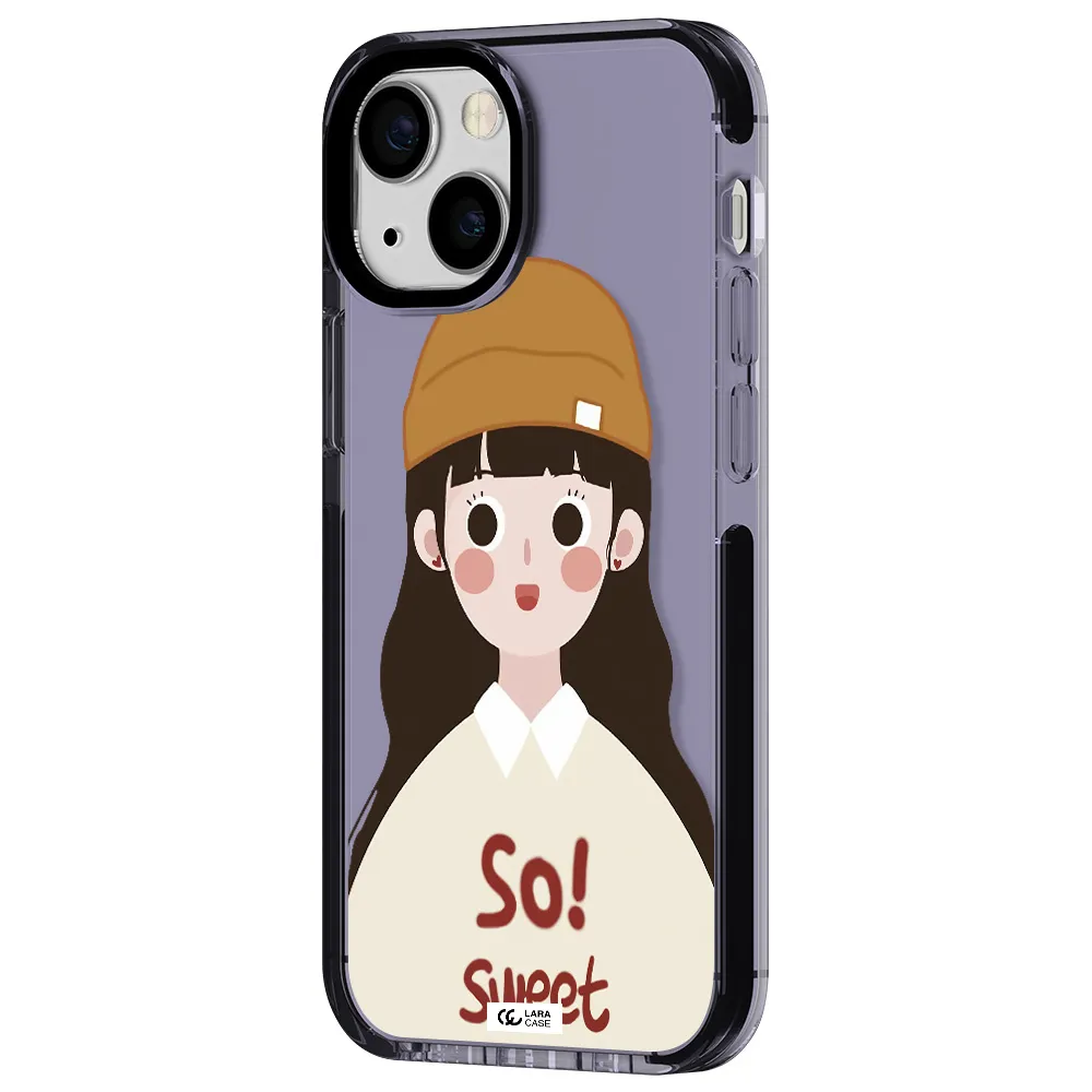 a cartoon of a girl with brown hair Apple iPhone 13 mini impact Lilac Case