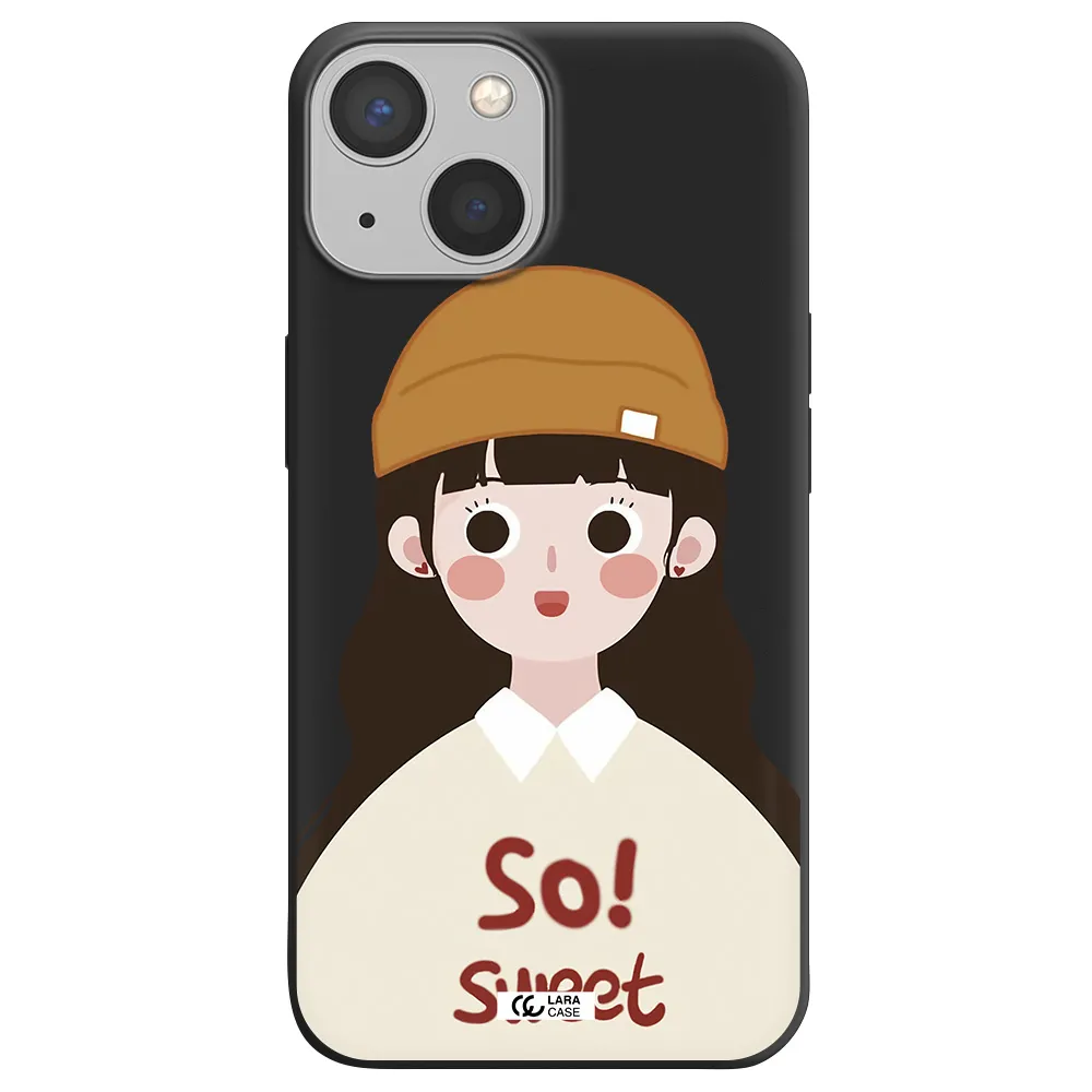 a cartoon of a girl with brown hair Apple iPhone 13 mini Silicone black Case