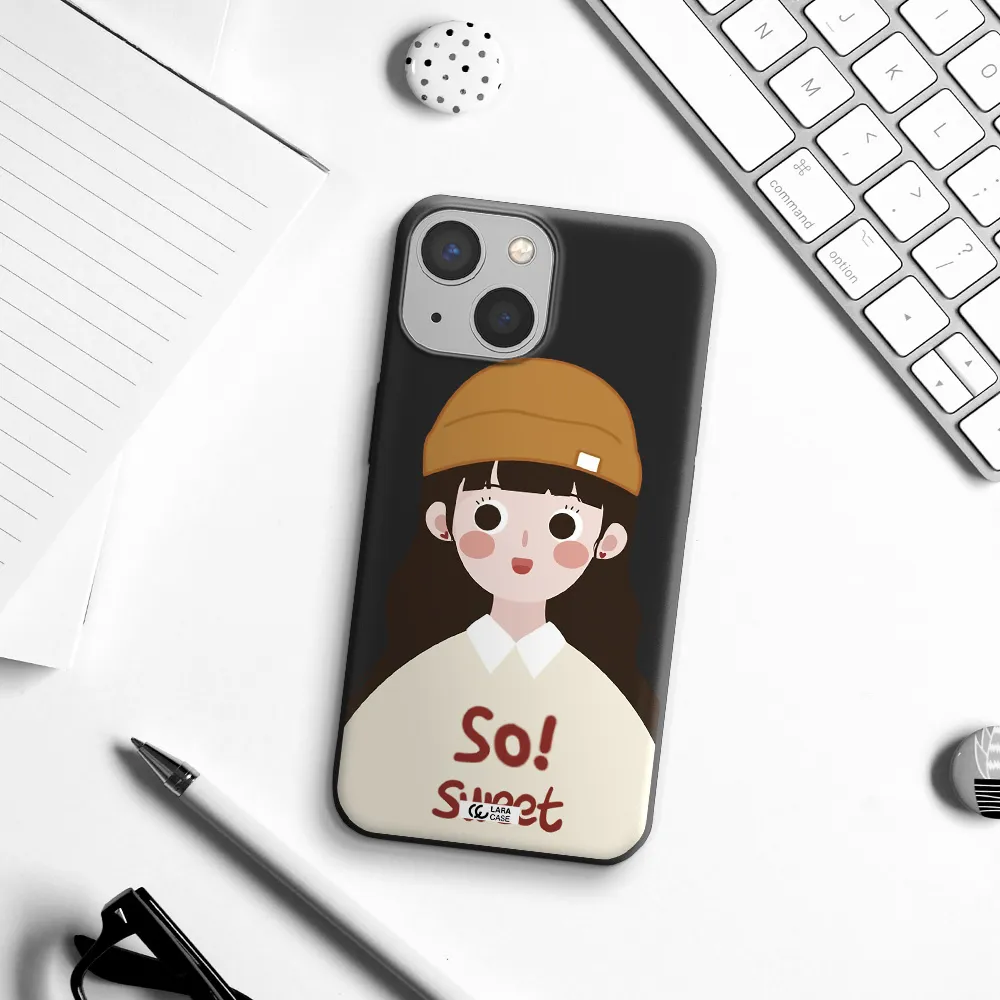 a cartoon of a girl with brown hair Apple iPhone 13 mini Silicone black Case